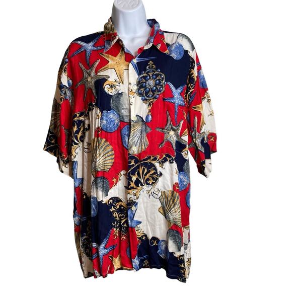 Vintage Burma Bibas Men’s Nautical Sea Life Print‎ Button Up Shirt Size L Y2K - Picture 1 of 12